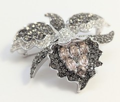 Nolan Miller Signed Orchid Flower Crystal Brooch Pink Clear Smoky Gray In Box