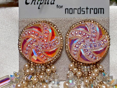 Glamorous Signed Chipita Simulated Pearl Cut AB Crystal Bead Clip-on Earrings