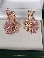 Vintage 1990-s 14 Ct Rolled Gold Pink Topaz Zircons Earrings-Hallmarked 585 RG