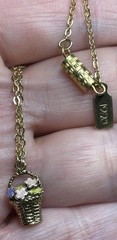 1928 Brand Enamel Necklace Dainty Flower Basket Gold Tone Chain Barrel Clasp