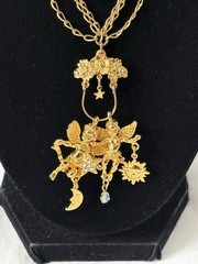 Vintage KIRKS FOLLY Charm Holder Necklace with Celestial Cherub Charm,FJT