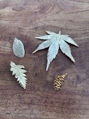 Vintage 1980’s Gold Plated Real Leaves and Pinecone Handmade- lot of 4 pieces