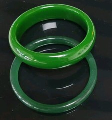 Vintage 2 X 62mm Tubular Jade Look Green Glass Bangle 82 Grams