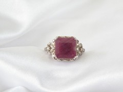 Vintage Sterling Silver 925 Raw Natural Ruby Diamond Ring Size 6