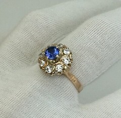 Vintage Original Rose & White Gold Sapphire (lab. made) Ring 583 14K 3.68 g.