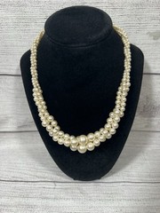 RMN Faux Pearl Necklace Double Strand Graduated Beads 17.75” Gold Tone Clasp