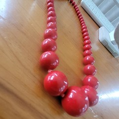 Vintage Coral Red Graduated Glass Bead Necklace Knotted 23in 75g