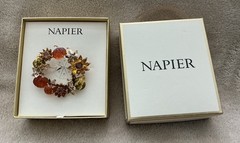 Napier Gold-Tone Autumn Pumpkin, Gourd & Floral Wreath Brooch Pin Fall Halloween