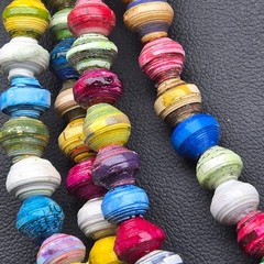 Boho Beaded Necklace Lot Paper Bead Blue Glass Charm Dangle Long Layered 3pc