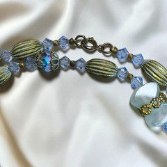 Vintage 1950s 1960s Aqua Glass Crystal Long Beaded Necklace AB Mid Century 33″