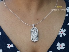 3CT Antique Art Deco Lab Created Diamond Pendant Vintage Marquise 14K Gold Over