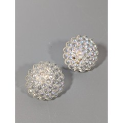 Vintage Lucite Dome Earrings Iridescent Sparkle Pierced Unsigned