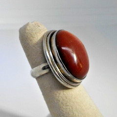 Vintage Artisan Big 21mm Cabochon Sunstone Ring Sterling Silver Size 4.75