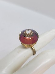 Vintage Rivoli AB Glass Cocktail Ring Gold Tone Adjustable Crown Setting Retro