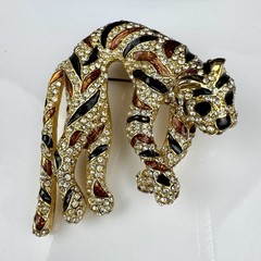 Vintage 1960’s Signed CINER Tiger Large Brooch Enamel Stripes Rhinestone