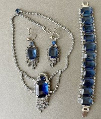 Vintage Juliana Sapphire Blue Rhinestones 3 Piece Set Necklace Earrings Bracelet