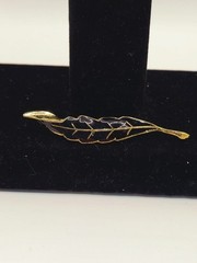 Vintage gold Plate Black Enamel Cloisonne Leaf Brooch