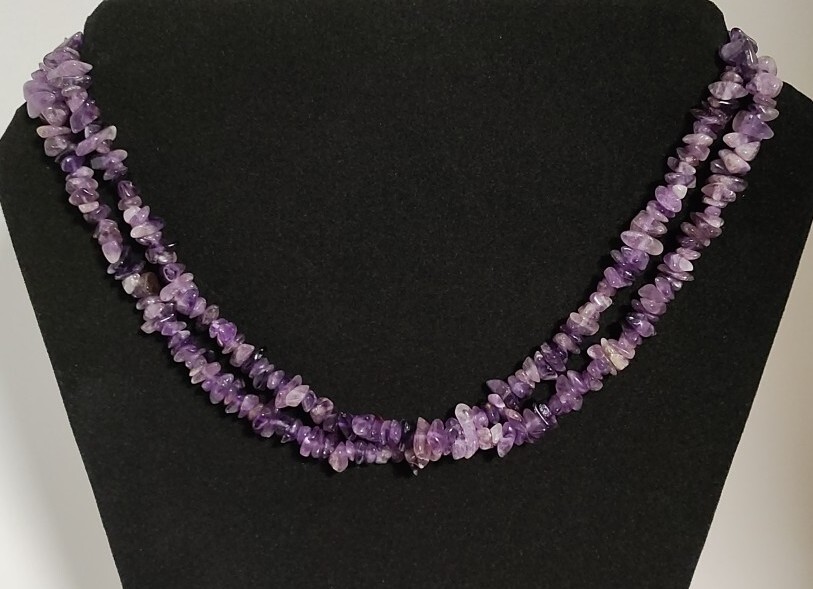 VINTAGE 7MM GENUINE AMETHYST POLISHED NUGGET NATURAL GEMSTONE NECKLACE 17′ 62g