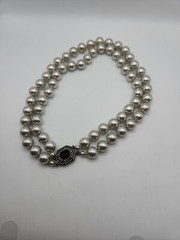 Carol Lee Double Strand Faux Pearl 12mm Beads Choker Necklace With Enhancer 16″