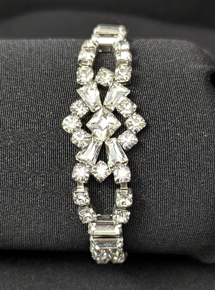 Brilliant Parco Rhinestone 50’s Bracelet Baguette Round Square Clear 7.25″
