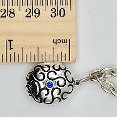Vintage Silver Tone Chunky Chain Bracelet with Oval Enamel Locket & Blue Crystal