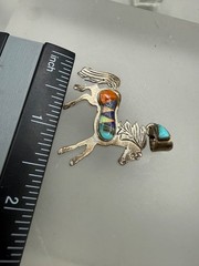 STERLING SILVER LAPIS OPAL TURQUOISE INLAY HORSE SOUTHWESTERN STYLE PENDANT