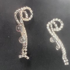 Vintage MUSI Clear Rhinestone Scroll Shoe Clips Silver Tone Pair Mid Century