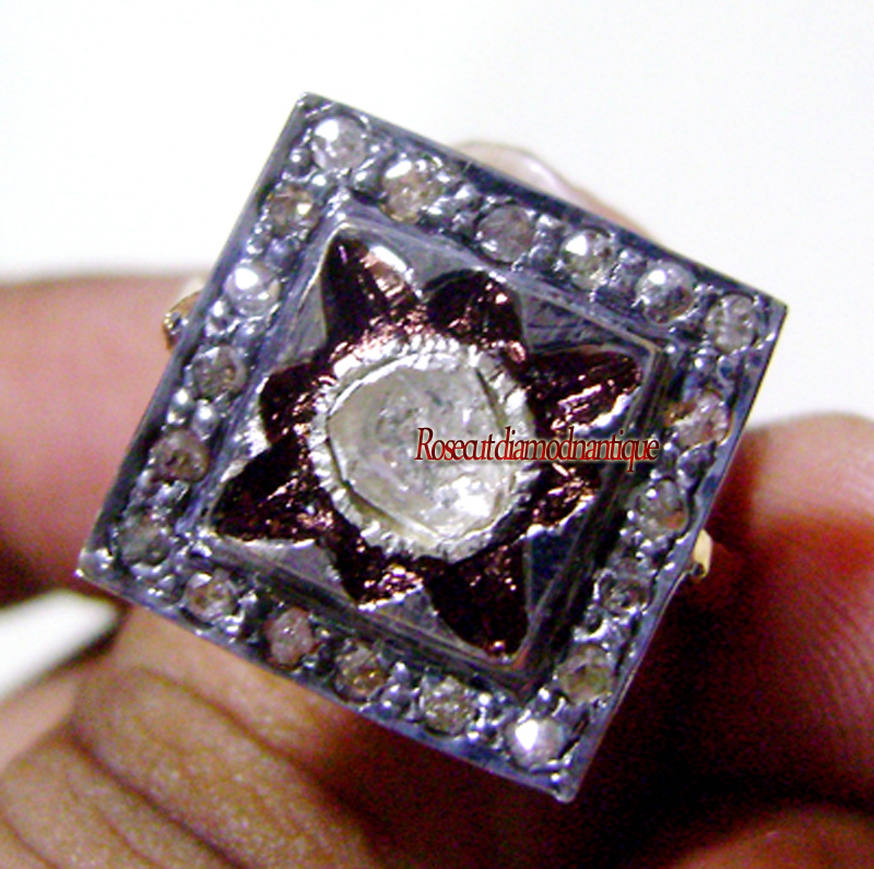 ART DECO VICTORIAN ANTIQUE ROSE CUT DIAMOND 0.86ct SILVER PARTY STYLE POLKI RING