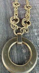 Vintage Gold Tone Chain Link Double Strand Circle Pendant Necklace Ann “17