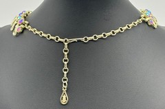 Vintage Mid Century Necklace Ribbon Link Design Gold Tone AB Rhinestone Unsigned