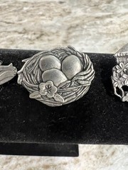 Birds And Blooms Pewter Brooch Pins Limited Edition Set Of 3 Vintage