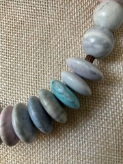Vintage Polished Stone Necklace Pastel Blue Silver Tone Beaded
