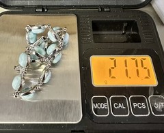 NWT-BBJ Sterling Silver Blue White Pectolite Larimar Ring Matching Bracelet Set