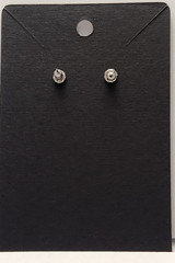 Vintage Black Stone and Rhinestone Drop Earrings Silver Tone