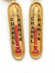 Chanel 1960s Vintage Goldtone Thermometer Dangling Clip On Novelty Earrings