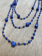 Vintage Art Deco Periwinkle Blue Slag Glass Bead Necklace 1920s
