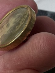 Antique Estate Sepia GIBSON GIRL Lady REAL Photo Portrait Brooch Pin Button, 1″