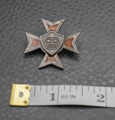 VINTAGE MILITARY CROWN CROSS SHIELD GUILLOCHE ENAMEL BROOCH PIN