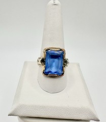 Antique Old VTG 10k Gold Filled Signed Ring SZ11 Blue Glass Damage 9.3gram READ