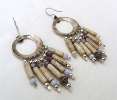 3 1/8″ LONG VTG SOUTHWEST STERLING SILVER BLUE LACE AGATE JASPER BEAD EARRINGS