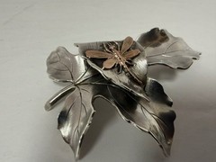 Shiebler sterling silver pin brooch. Mixed metal. Applied rose gold insect