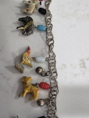 Vintage Tropicana Necklace Silver Wooden Animals Birds Chain Parrot Hearts 1960s