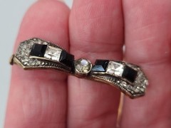 Art Deco Silvertone and Black Enamel Bar Pin 1.5 in