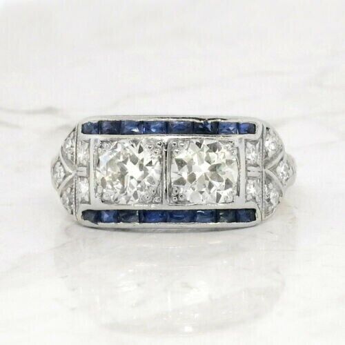 Art Deco Style 2.80Ct Lab-Created Diamond & Sapphire Engagement Ring 925 Silver