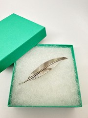 Vintage Beau Sterling silver Leaf brooch Pin long MCM signed 3 1/8″