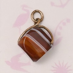 Antique Victorian CUBE Banded Agate Gold Filled Spinner Fob Charm Pendant