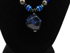 Peyote Bird Blue & Silver Necklace with Pendant about 17 inches + 2-inch pendant