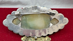 Antique sterling silver Jade brooch orange yellow green 1850-1910 Mexico