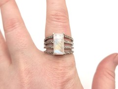 Vintage Sterling Silver 925 Rectangle Moonstone Textured Split Band Ring sz 9