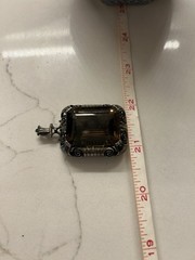 Smoky Quartz Emerald Cut Solid 835 European Sterling Silver Vintage Pendant